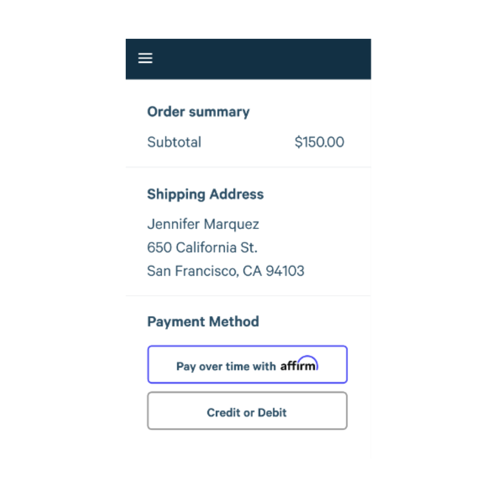 Checking out with Affirm Financing