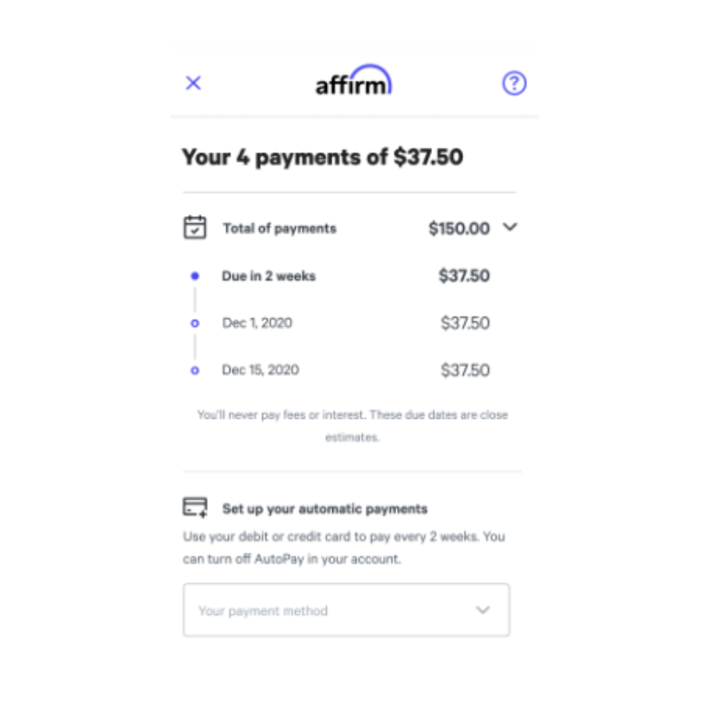 Final screen checking out with Affirm